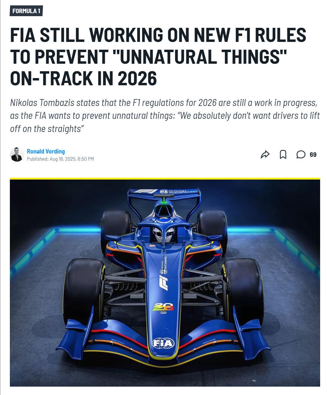尼古拉斯·汤姆巴兹表示2026年F1规则仍在完善中，国际汽联希望杜绝非自然现象：