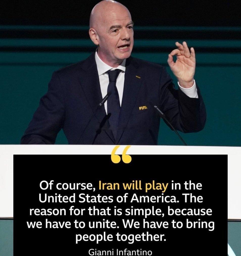 【世界杯】伊朗确认参加FIFA2026世界杯国际足联主席因凡蒂诺再次重申并代表F