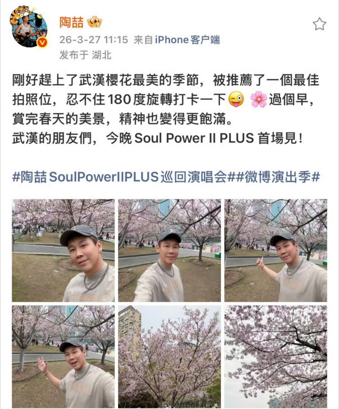 陶喆180度樱花自拍这个旋转找角度的执着简直世另我😂 蹲一个同款机位，大哥是不