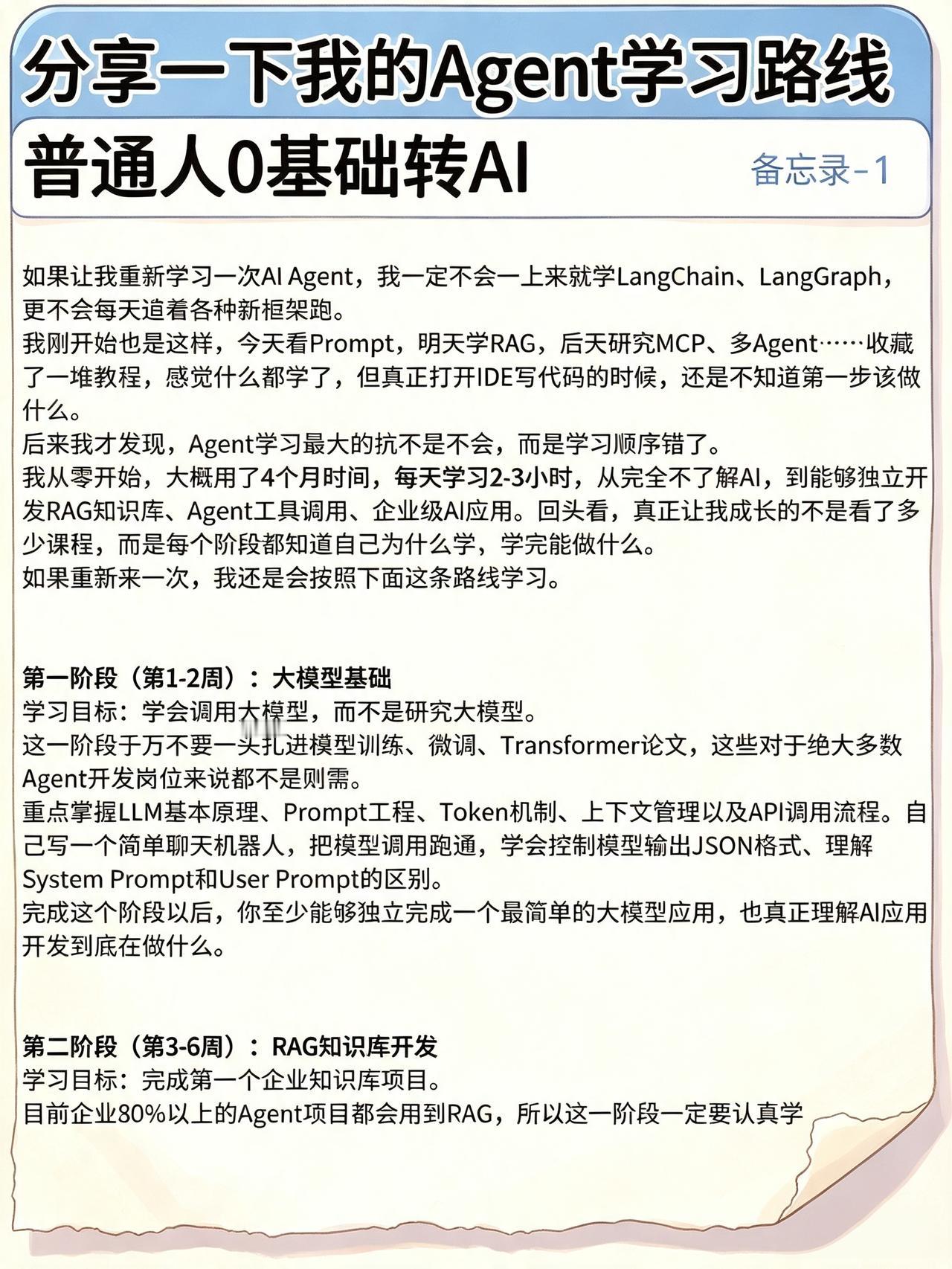 分享一下我的Agent学习路线，0基础转
ai agentai 大模型应用大模型