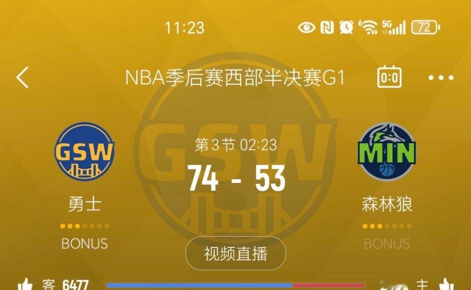 进入暂停，勇士领先21分。勇士vs森林狼 ​​​
