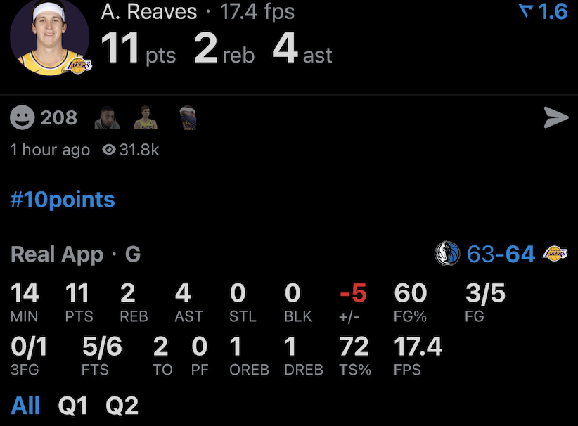 上半场的里夫斯：5投3中 三分球1中0 罚球6中511分2篮板4助攻2失误独行侠