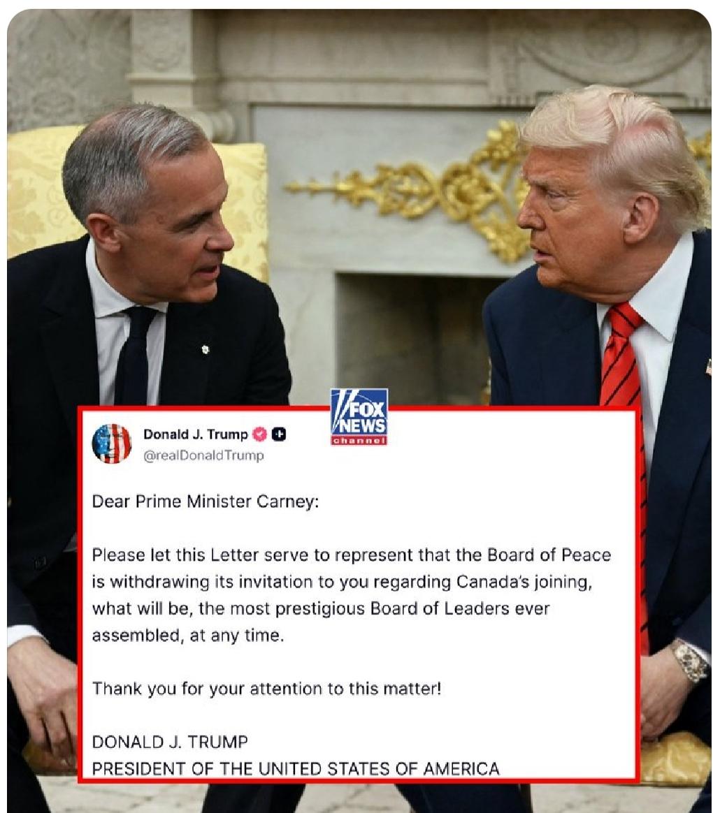 川普告诉加拿大总理马克·卡尼，他邀请其加入他的“和平委员会”的邀请已被撤消。
川