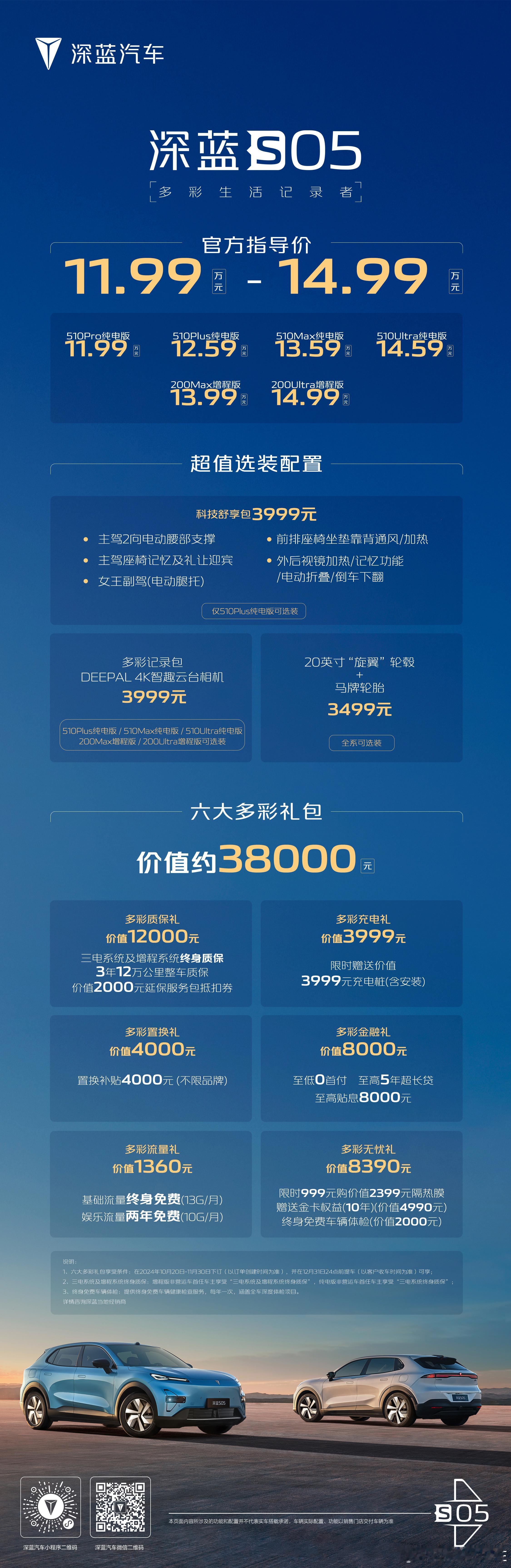 11.99万起！#深蓝S05 正式上市 11月30日前下订，享六大多彩礼包#多彩