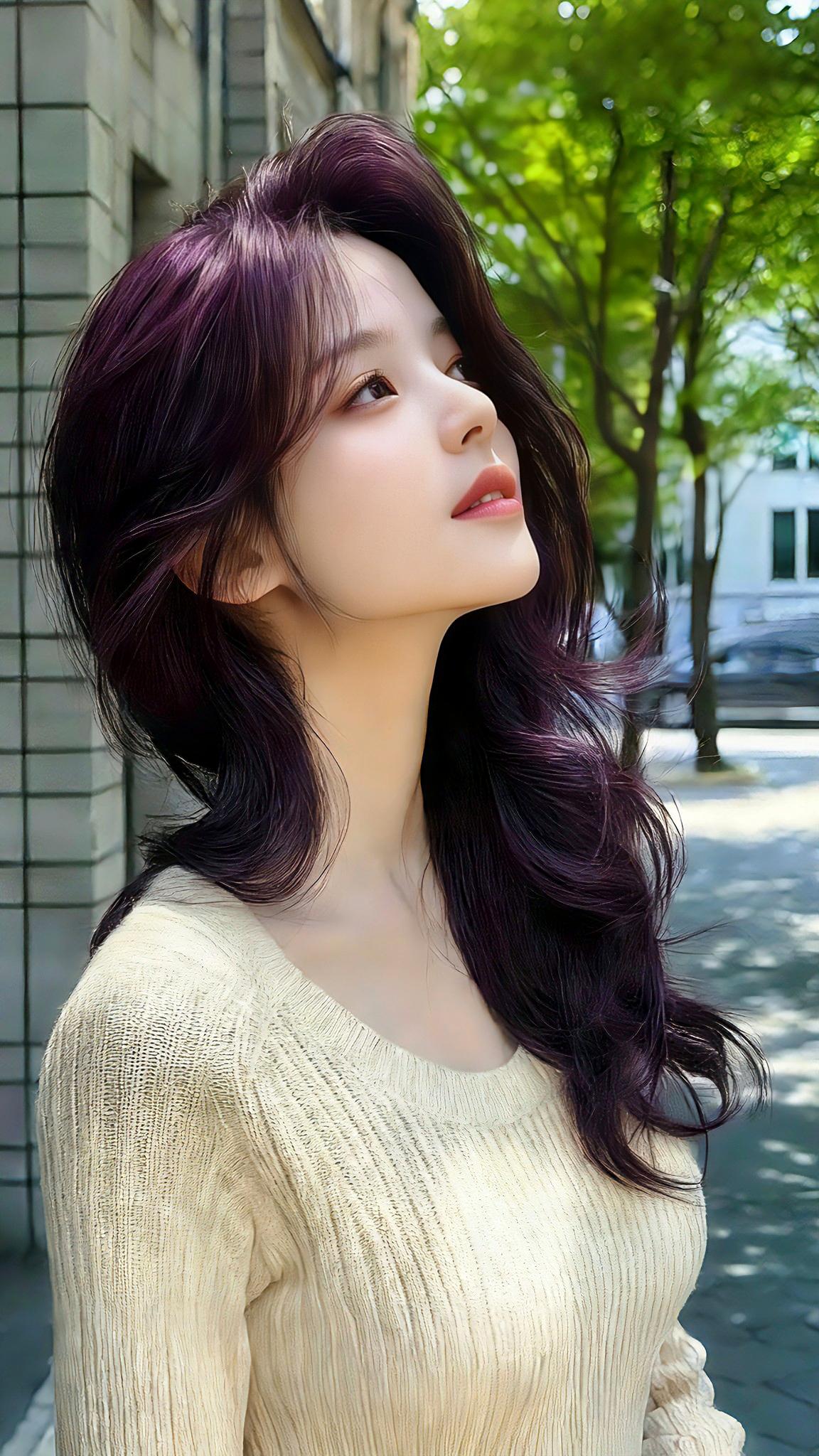 这个发色超级显白 紫色长发 温柔气质