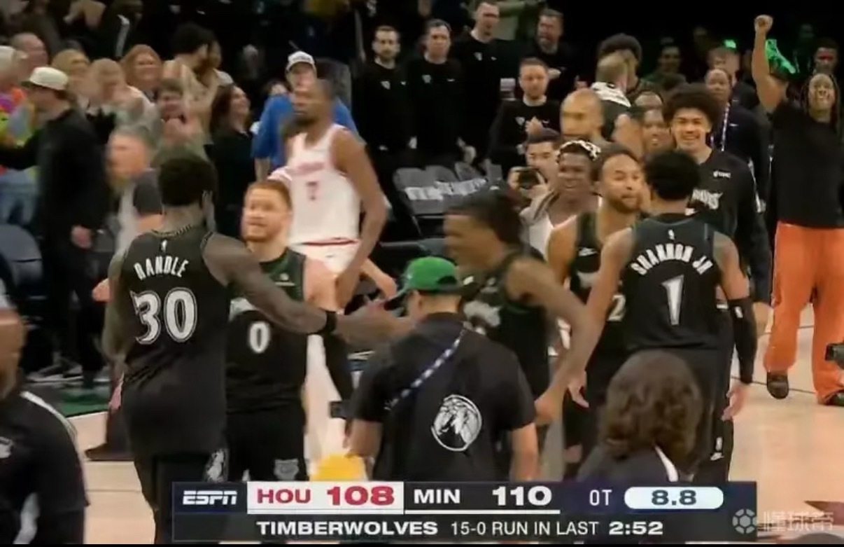 火箭vs森林狼 森林狼加时110-108逆转火箭，加时火箭曾13-0领先，却遭森