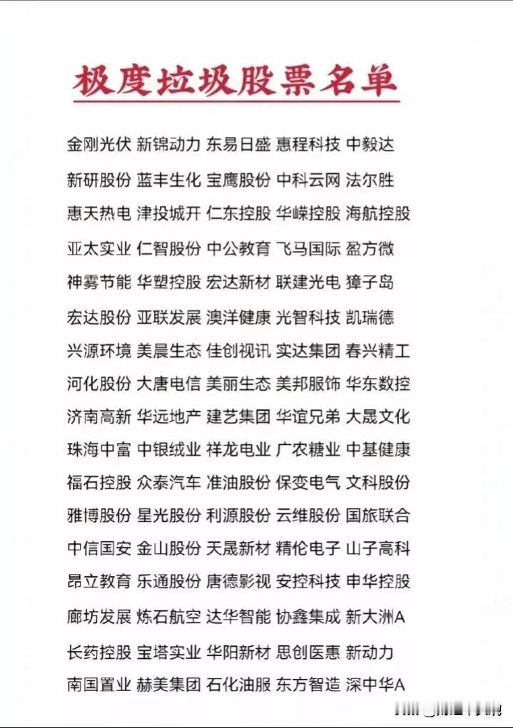 A股垃圾股票名单曝光！以及六月份解禁风险预警公司名单出炉！
（1）A股垃圾公司2