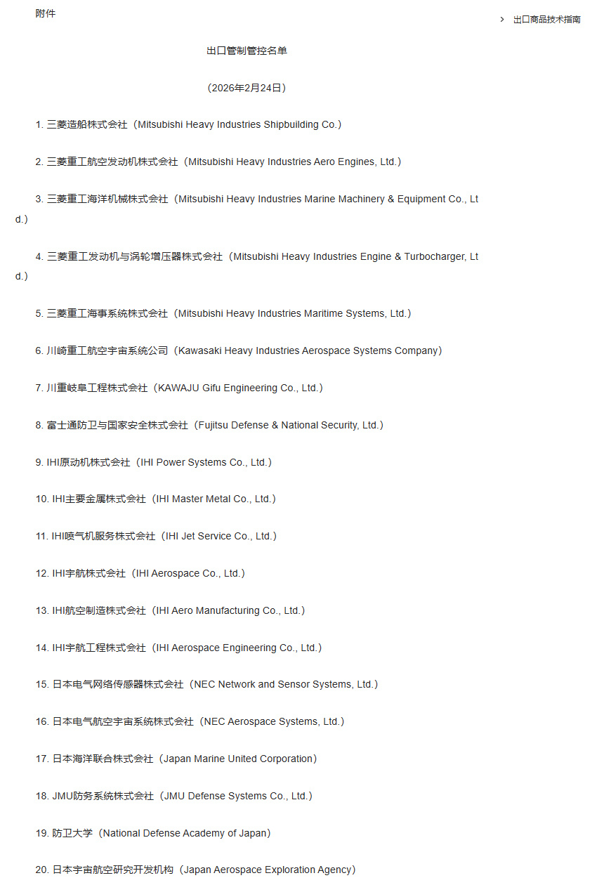 【商务部公告2026年第11号 公布将20家日本实体列入出口管制管控名单】根据《