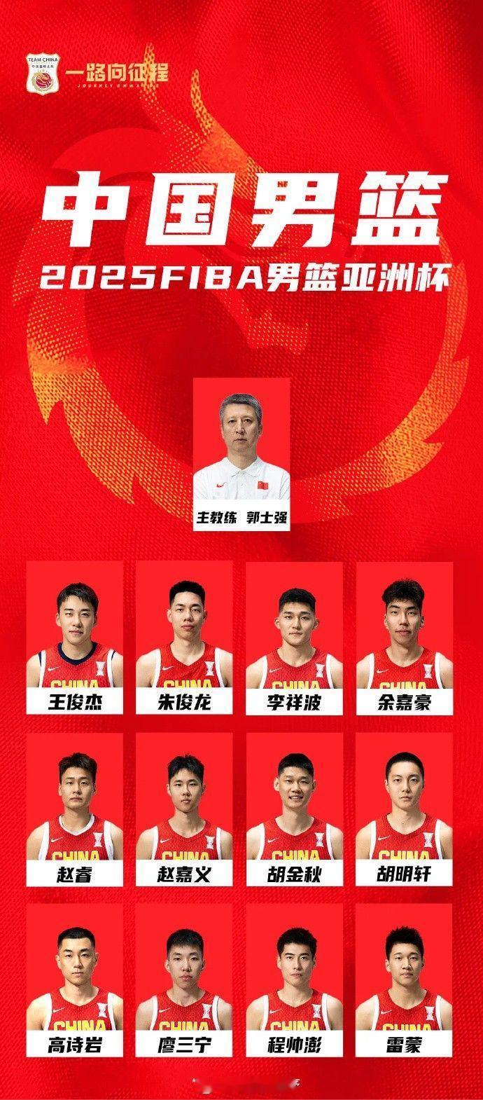 中国男篮官宣亚洲杯最终12人大名单：胡金秋领衔，徐杰、张宁落选中国男篮 ​​​