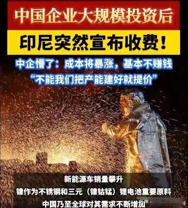 中国花140亿美元帮印尼建成全球镍都，印尼反手涨价，第二天跟日本签了军火协议。别
