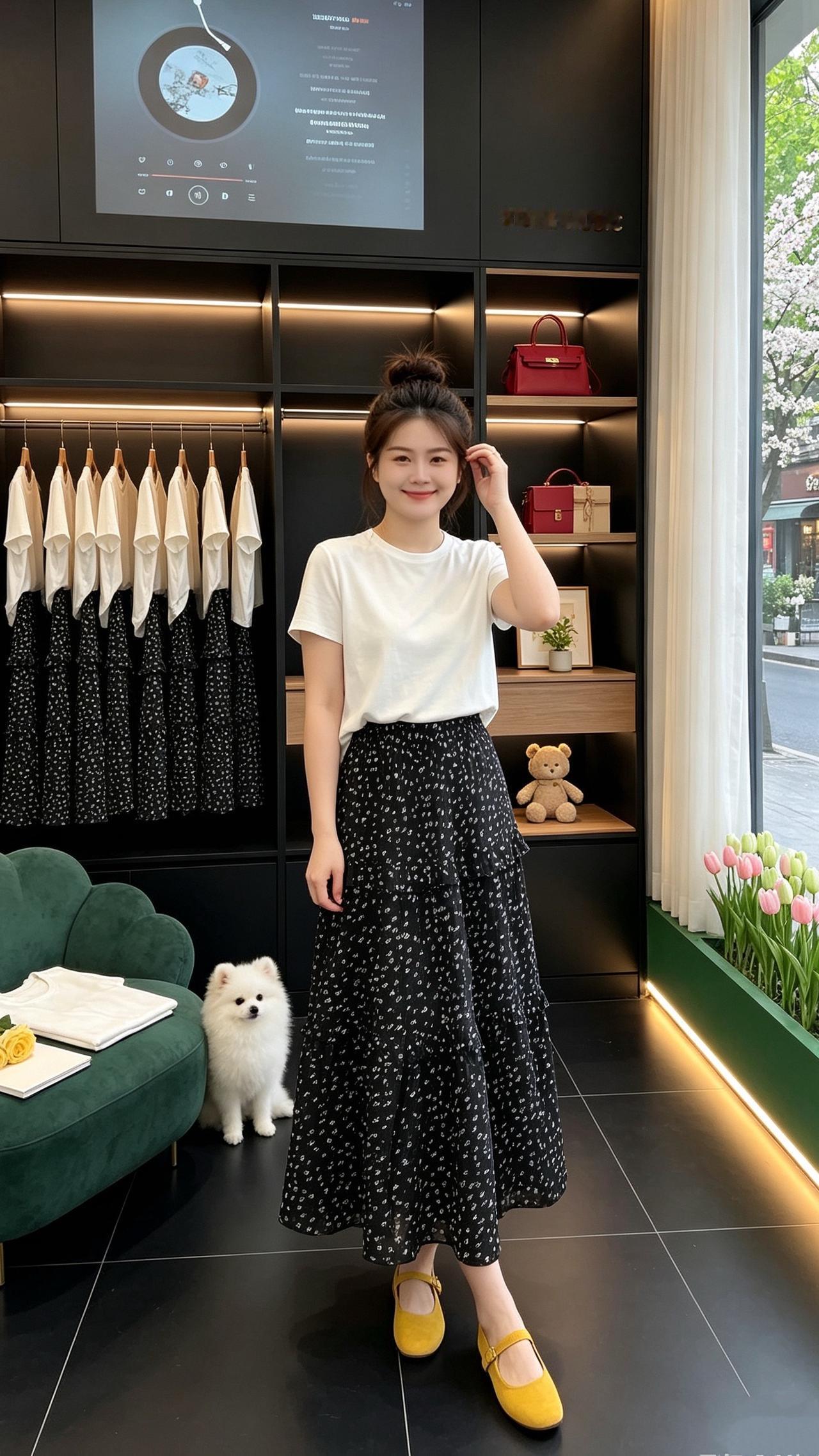 高腰半身裙休闲百搭 裙子显瘦遮肚子 梨形身材怎么穿出少女感