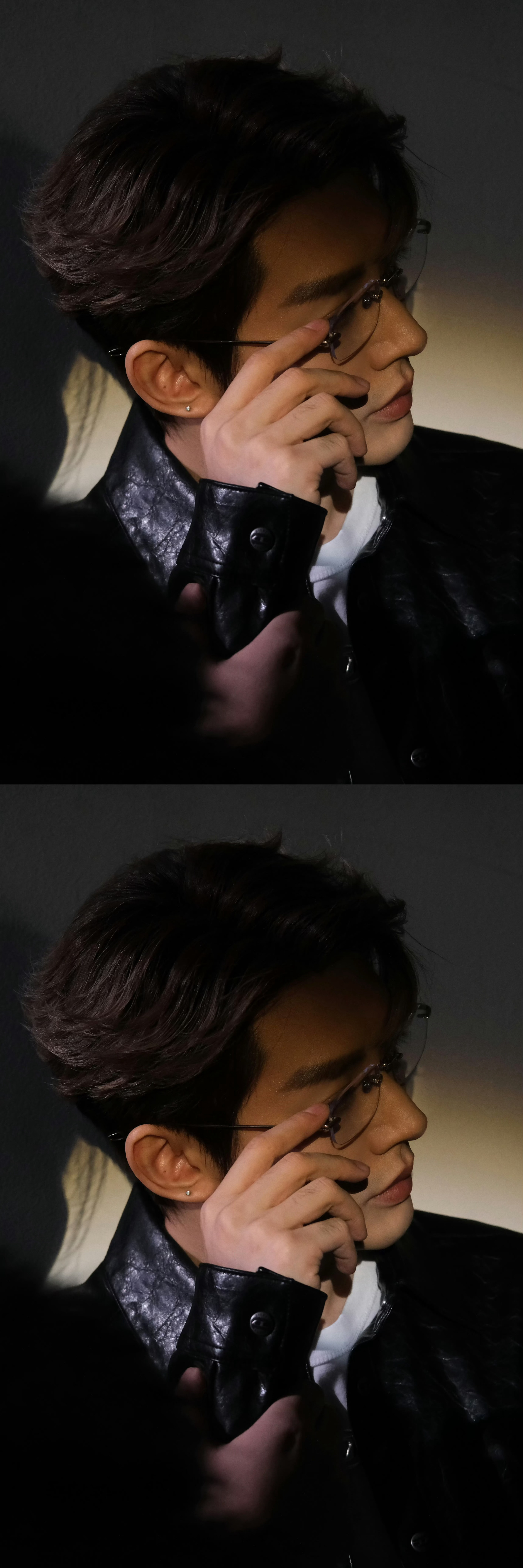 邓为皮衣套装.邓为皮衣无框眼镜 邓为新鲜大片 皮衣套装➕无框眼镜 帅的让人发疯 