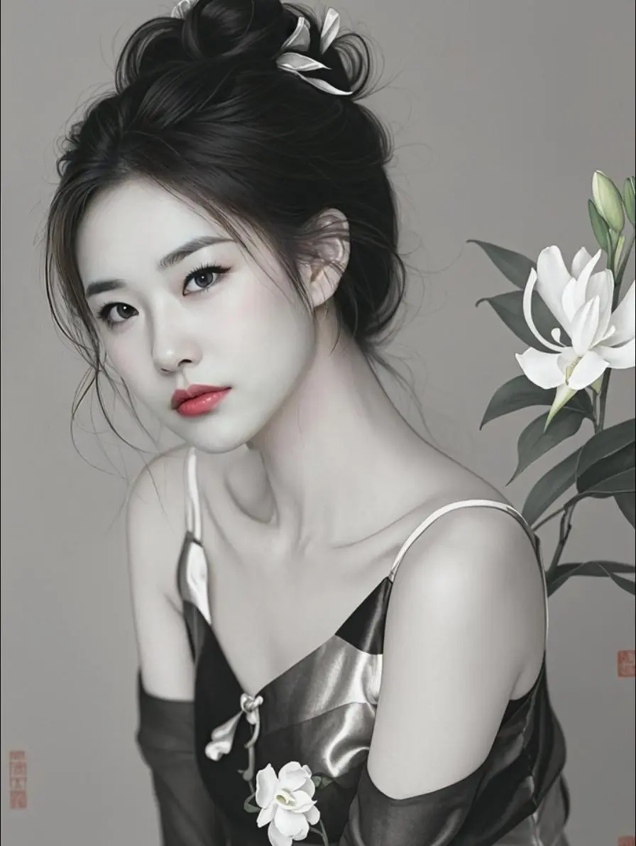 AI黑白仕女图