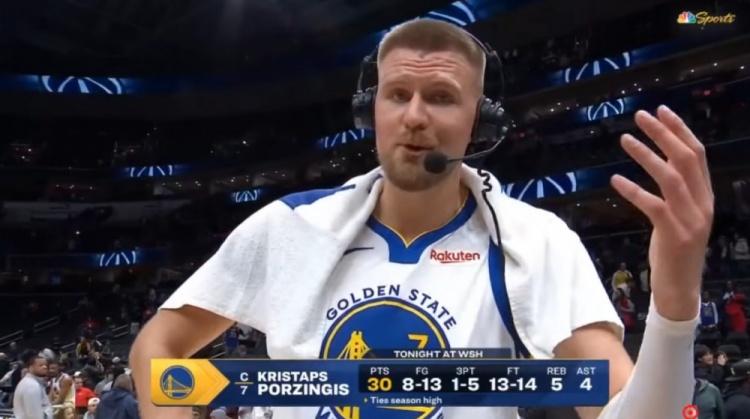 波神显灵！金州勇士客场125:117力克奇才终结连败！
这是波尔津吉斯来到勇士打