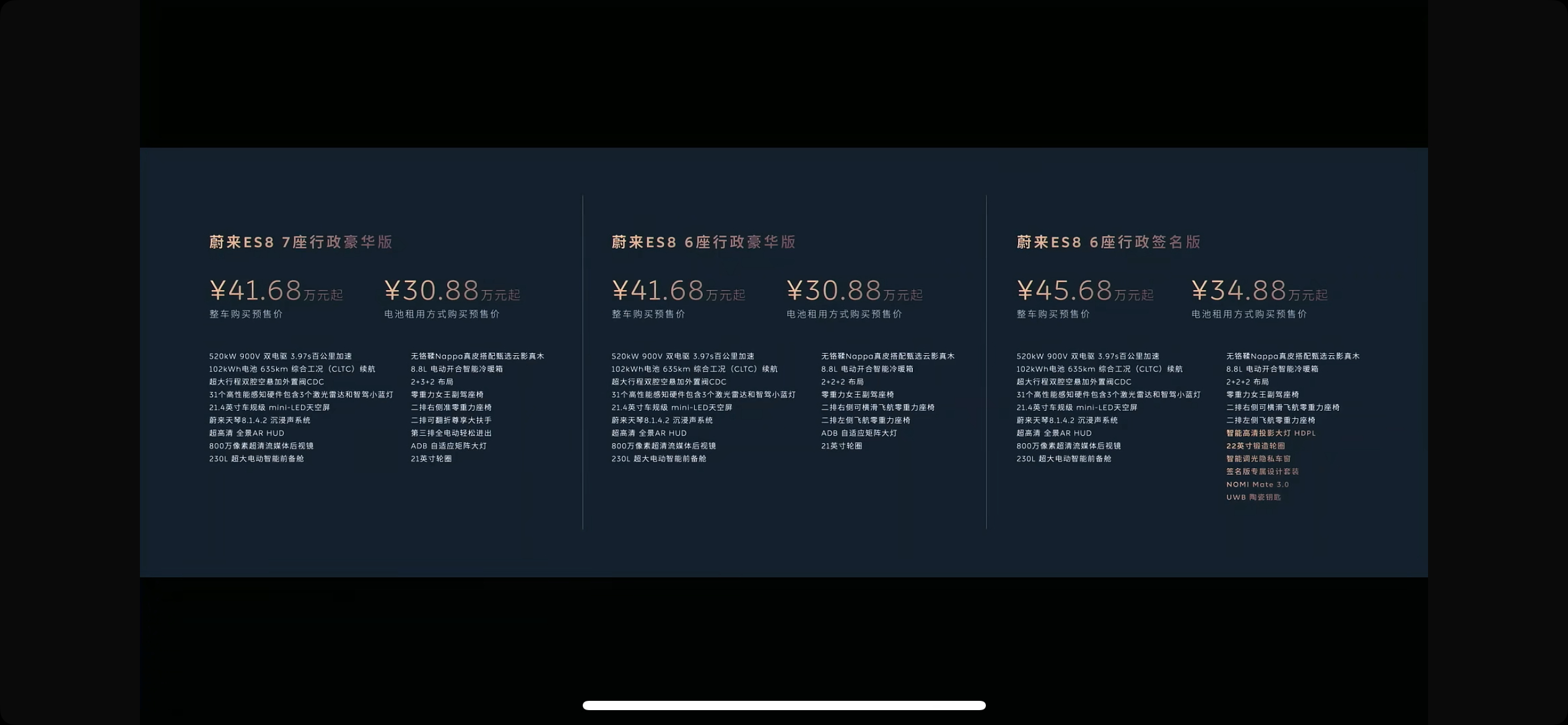 这就是李斌说的，淮海战役之前我觉得就是一个两个配置，一个起步就顶配，蔚来标准的一