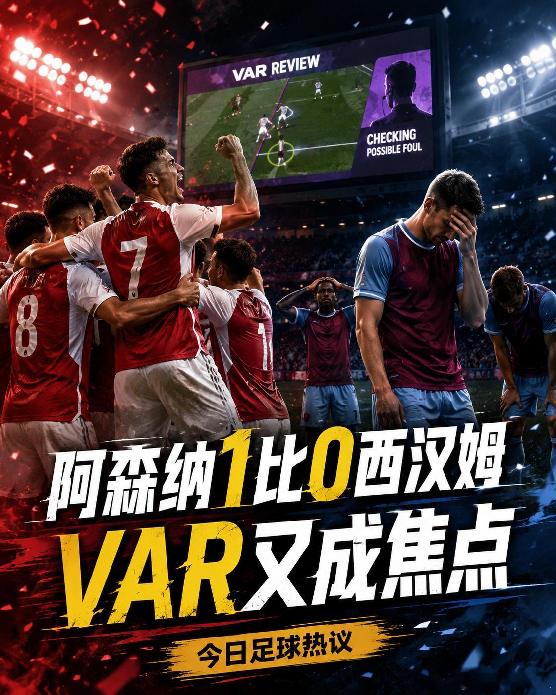 阿森纳这场1比083分钟绝杀，VAR最后又成了主角。赢球当然重要，但这种争冠关键