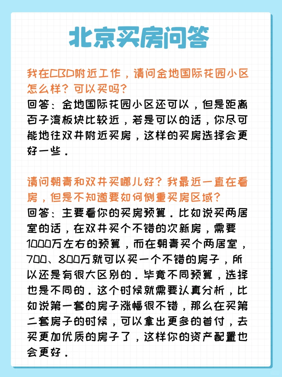 北京买房问答：CBD、朝青、双井