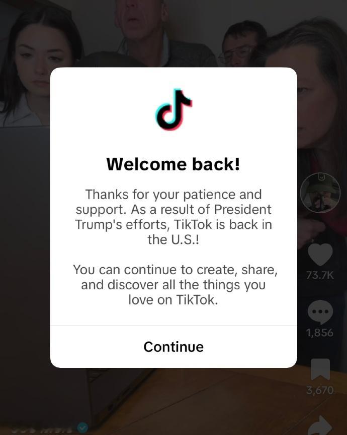 TikTok正恢复美用户服务 在情理之中吧，毕竟周受资都受邀去参加典礼了，显然是