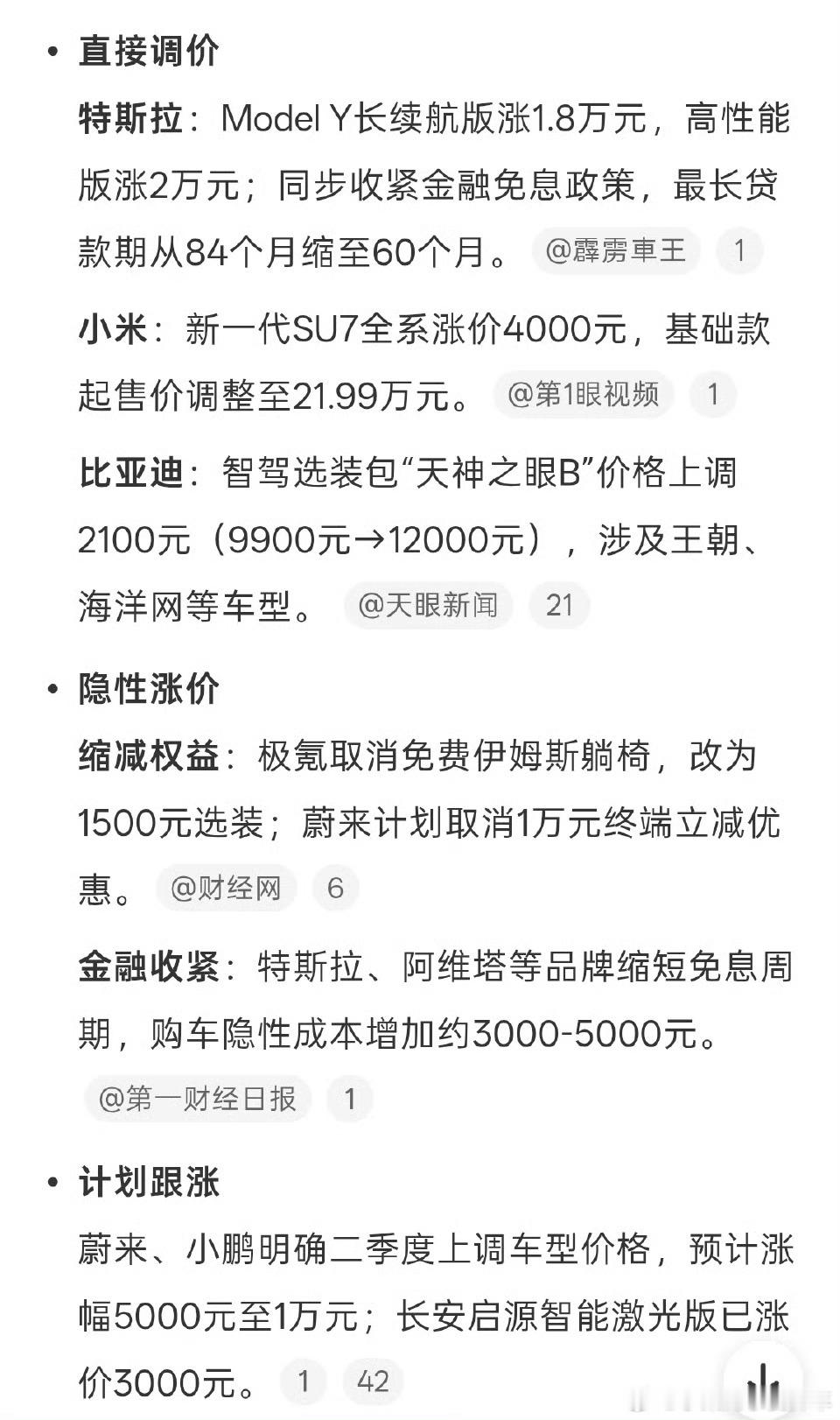 新能源车开启涨价潮智驾智舱成本一上来大家就迫不及待涨价了不过这也很容易理解毕竟现
