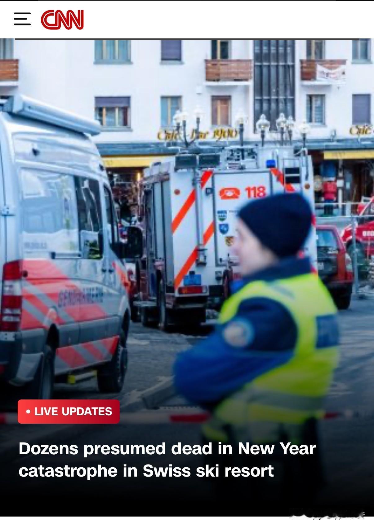 新年之际，瑞士警方表示，在瑞士一个滑雪胜地的新年派对上发生火灾，估计有数十人死亡