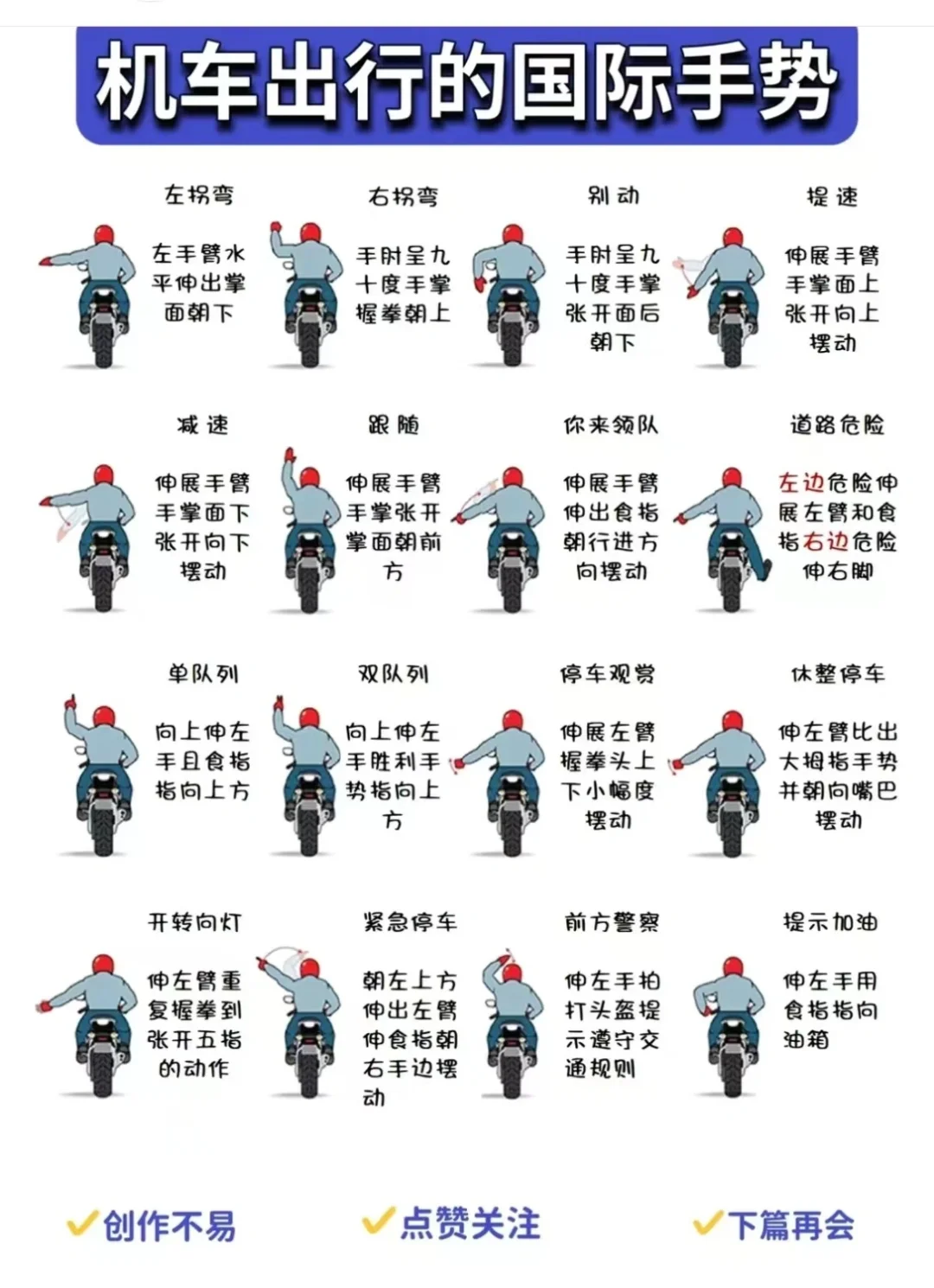 机车出行的国际手势!