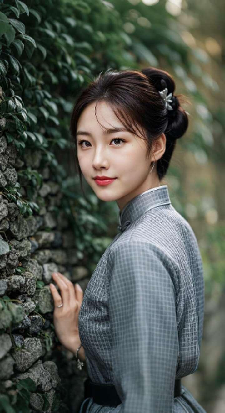 AI扩图 AI灰格旗袍韵