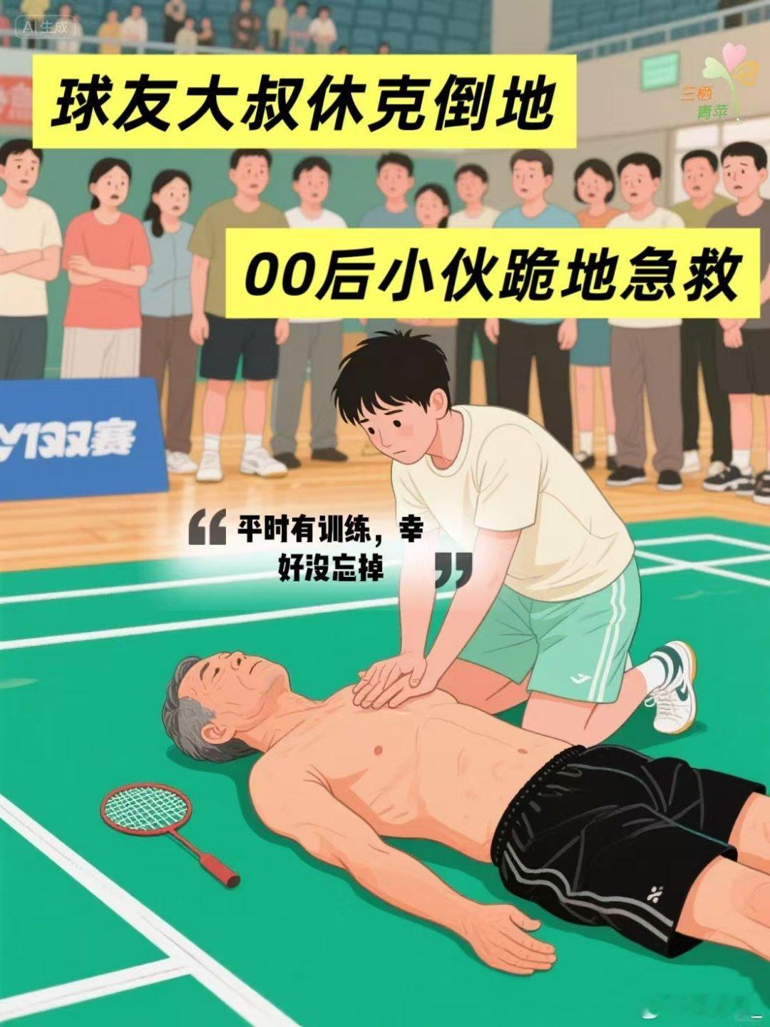 00后小伙跪地10分钟救回休克大叔近日，浙江金华一中年男子打球时突发休克倒地，现