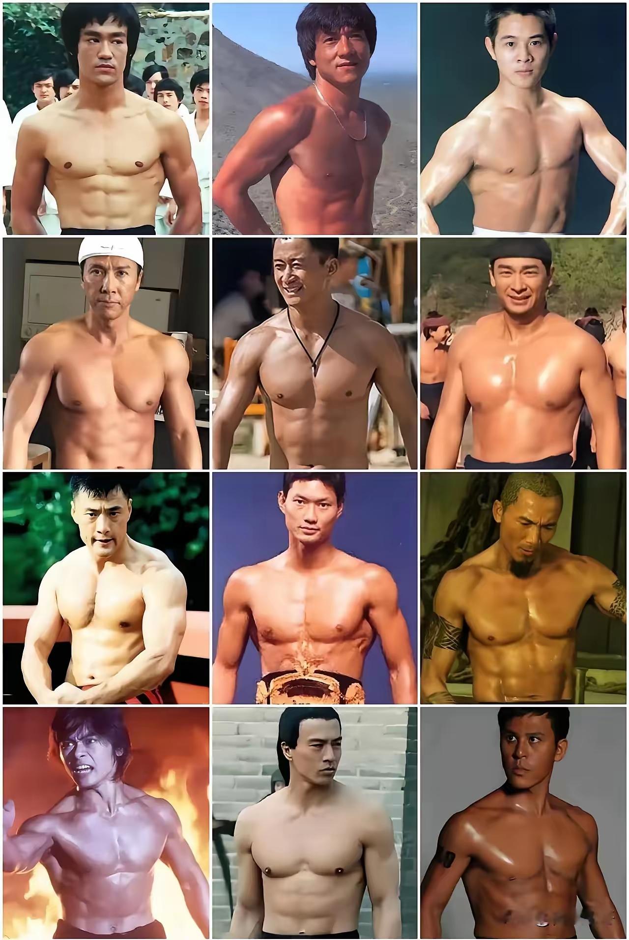 12位家喻户晓的武打巨星，个个都是硬汉，身材更是没得说，大家看一看，你觉得图中的
