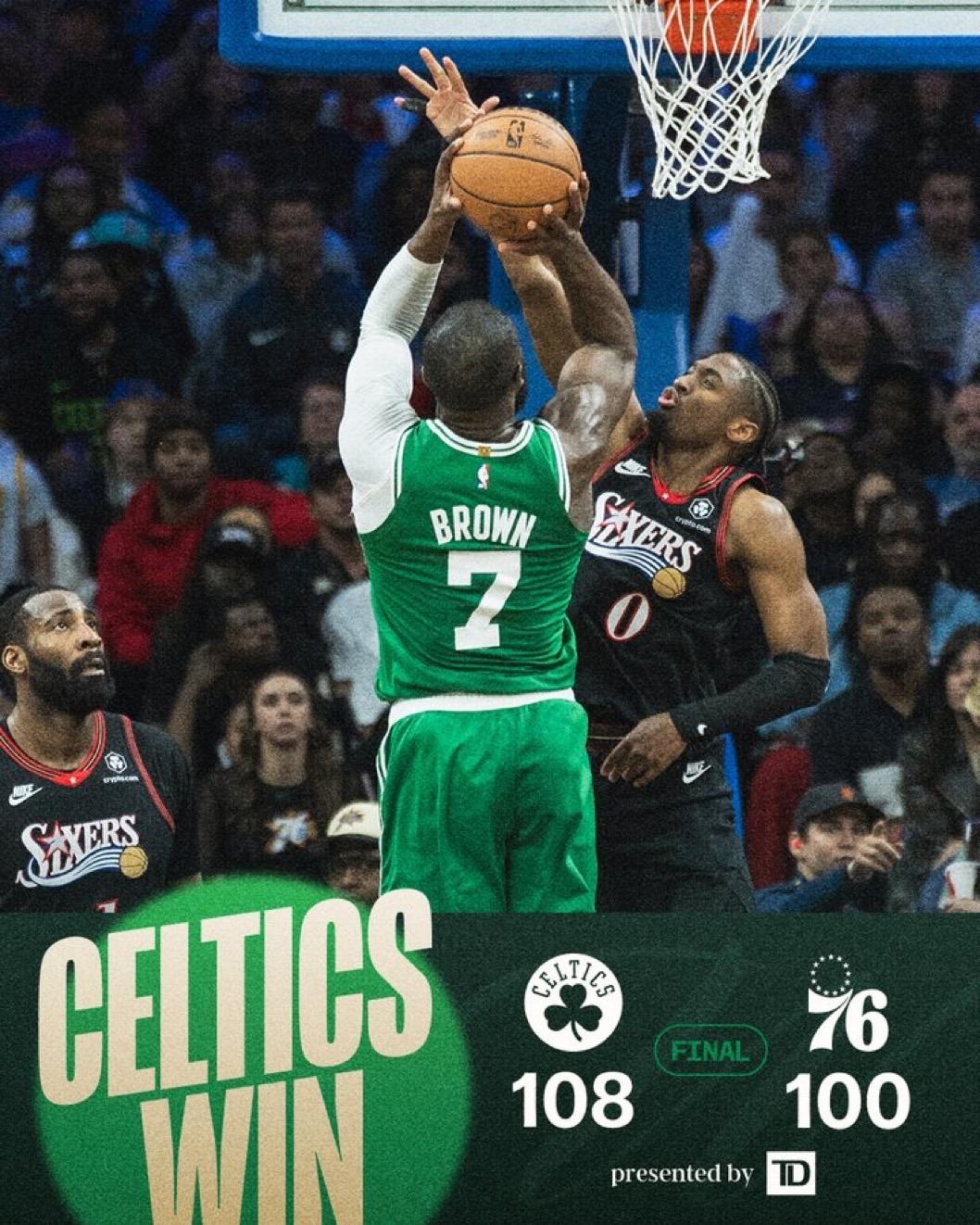 4月25日NBA季后赛战报（3场）：

凯尔特人108-100  76人，总比分