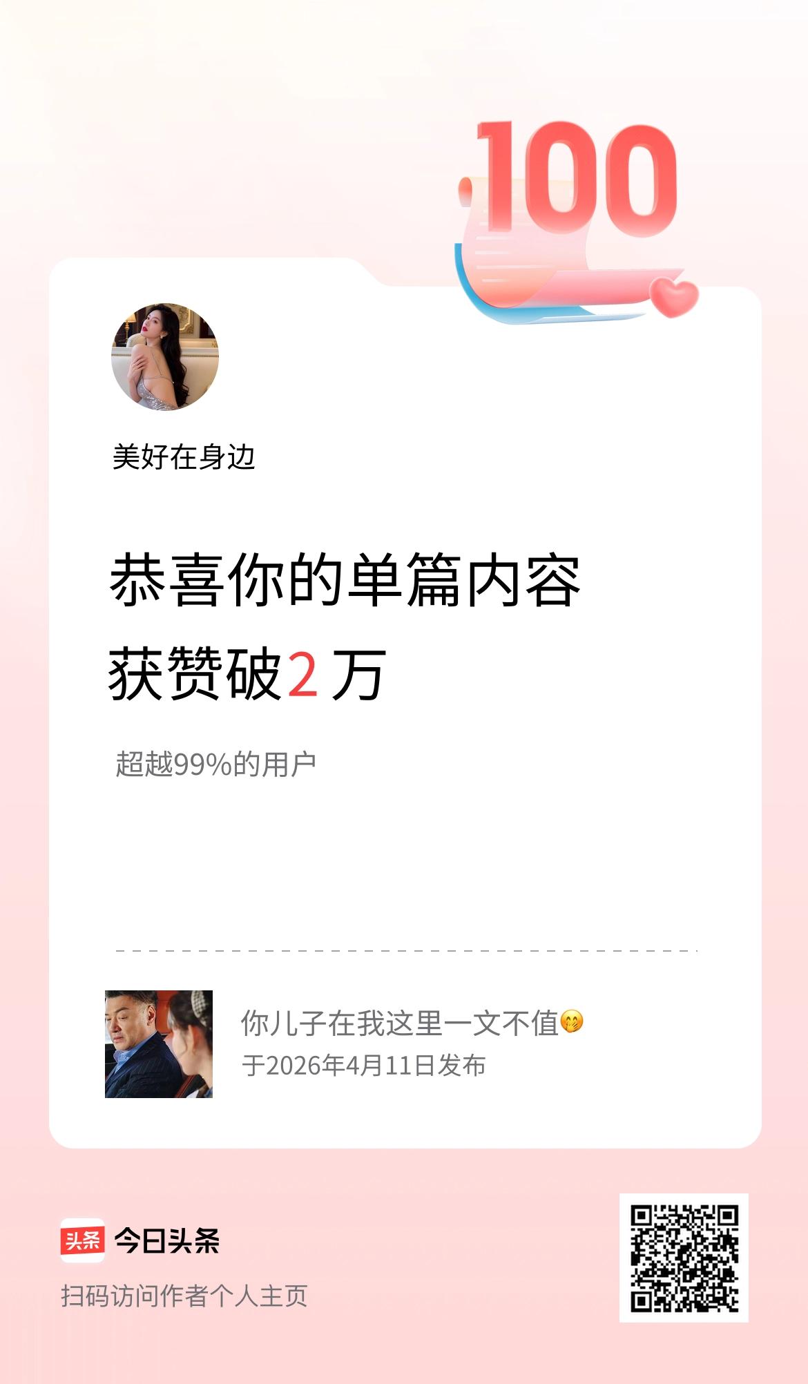 单篇内容获赞量破2万啦！