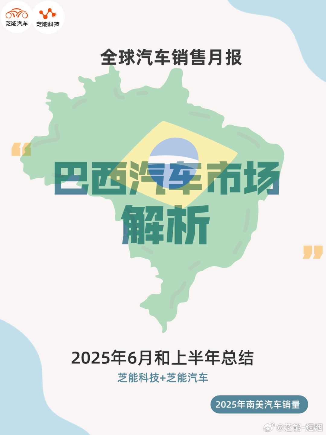 2025 年 6 月，巴西汽车市场整体销量微降，结构稳定。菲亚特、大众占据前二，