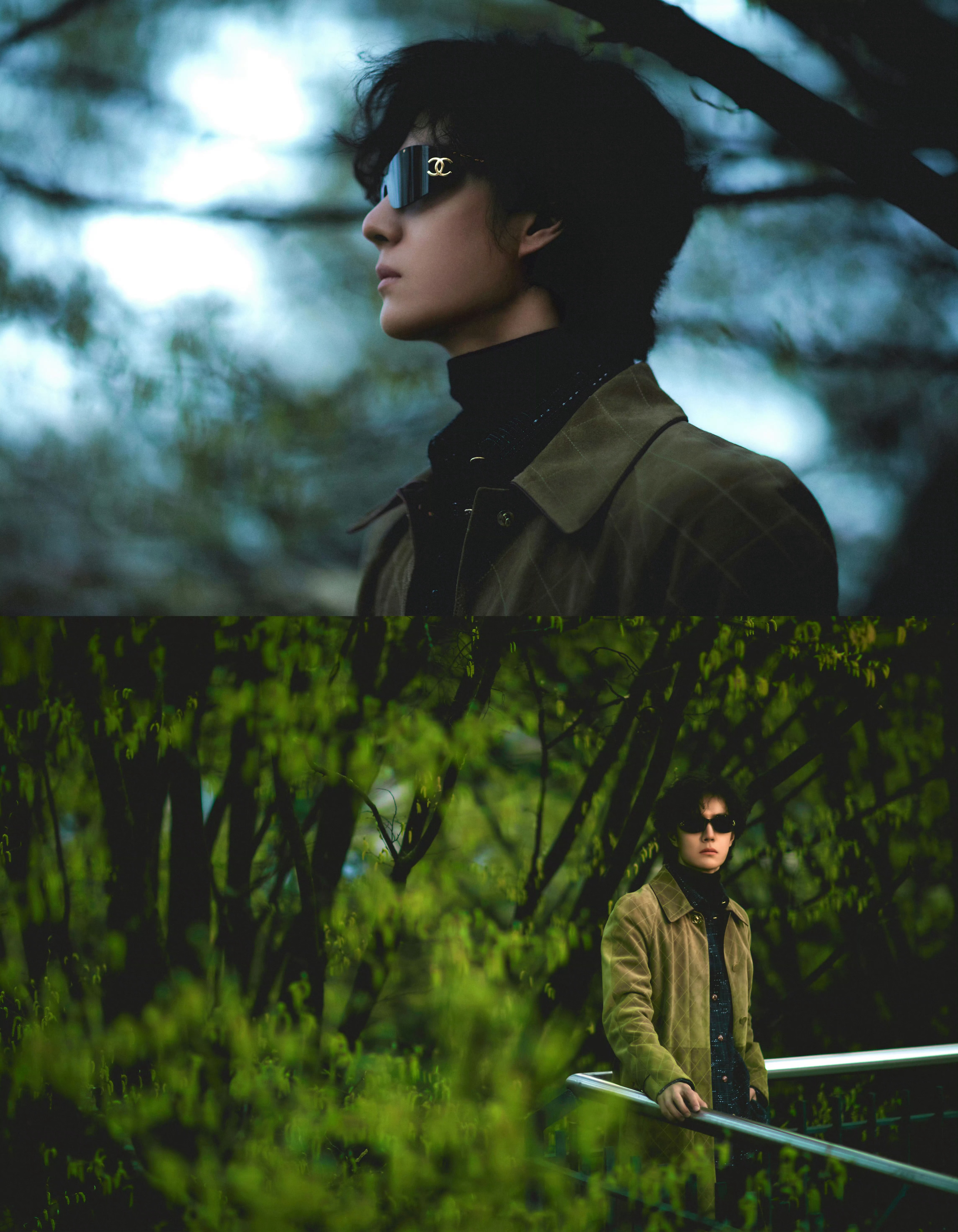 光影在长廊尽头流转，他穿过绿荫与暮色，仿佛从法国老电影的某一帧里走出来，风刚好掠