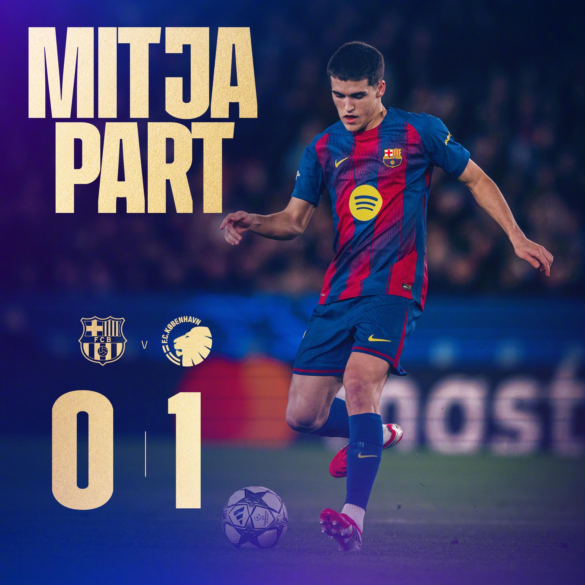 巴萨vs哥本哈根上半场比赛结束，巴萨主场0:1暂时落后哥本哈根。开场阶段，巴萨造