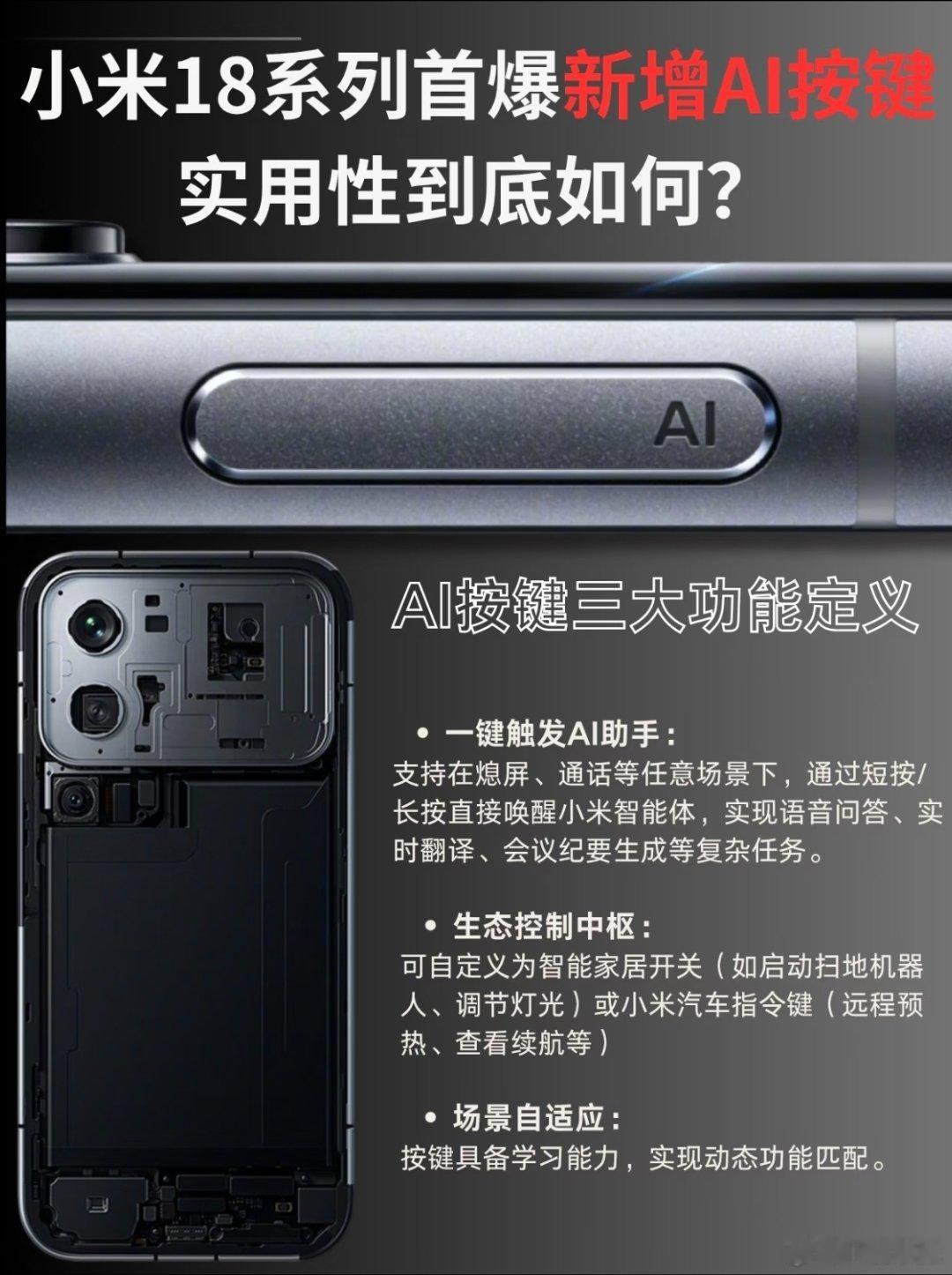 小米18Pro配置全面曝光小米18Pro 新增AI 键。 