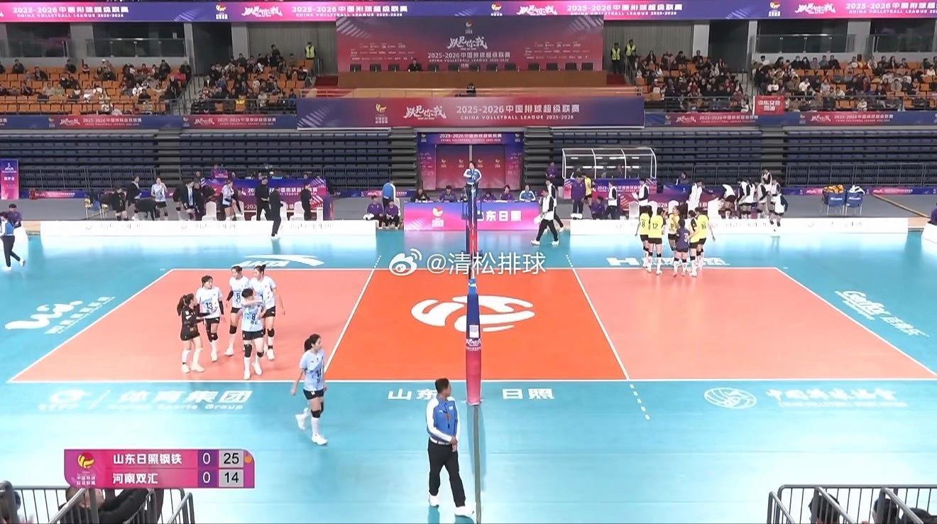 2025-2026中国女排超级联赛A级第11轮山东日照钢铁vs河南双汇第一局：2