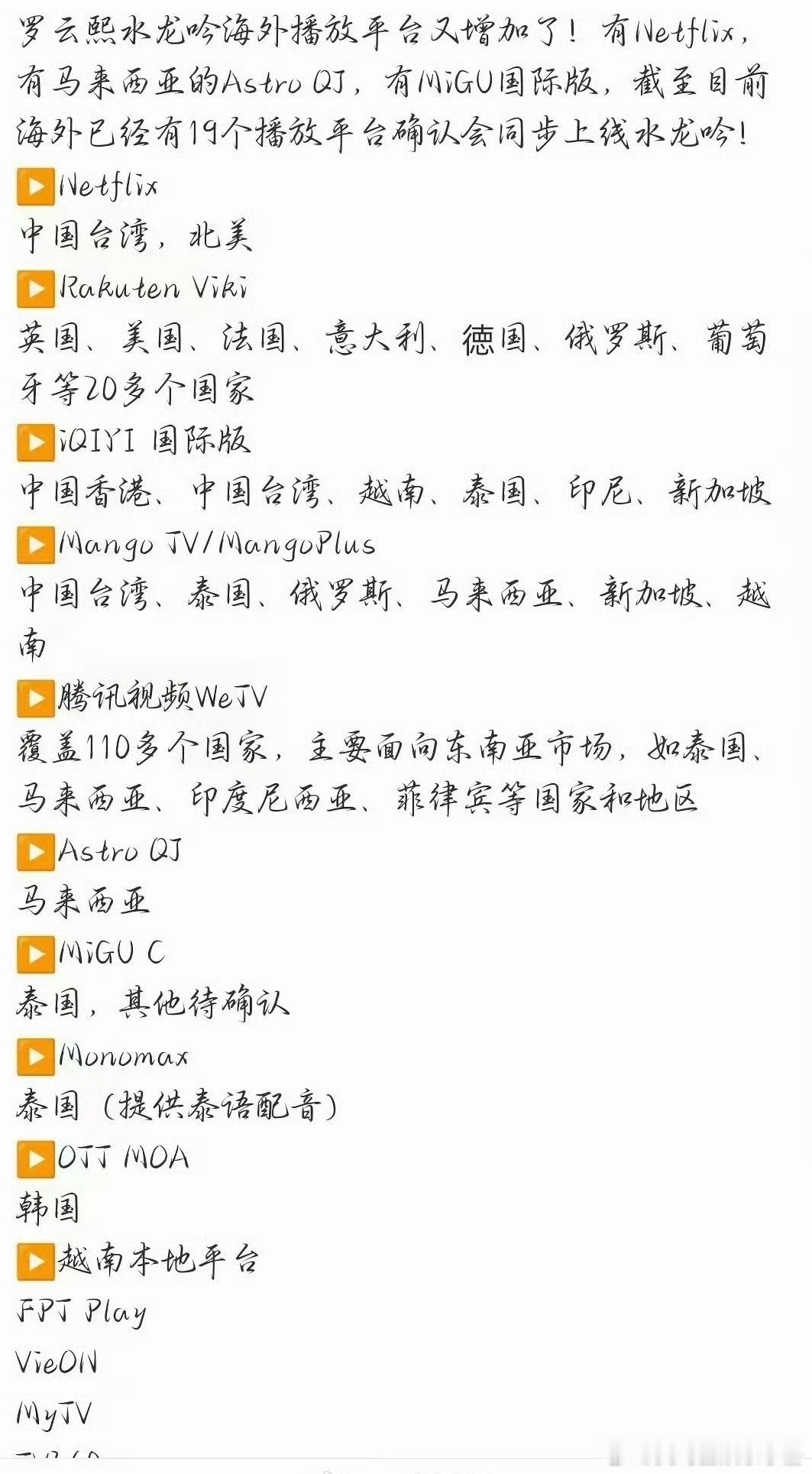 罗云熙水龙吟海外同步播放平台达19个，什么水平？ ​​​