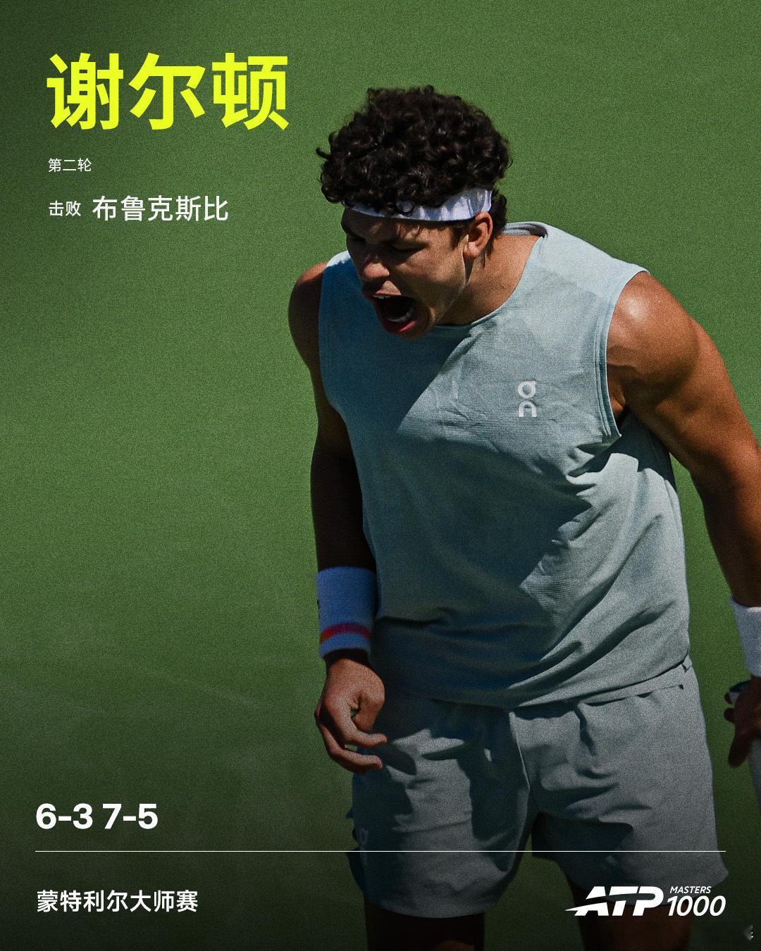 谢尔顿晋级32强ATP1000 蒙特利尔大师赛，卫冕冠军谢尔顿连赢两盘，以6-3