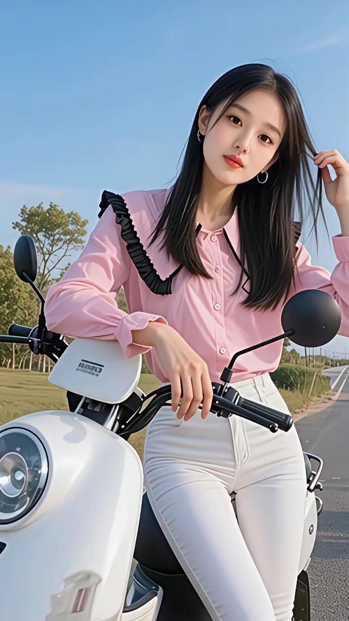 粉嫩少女风，骑着小摩托，自由自在！🌸🚴‍♀️