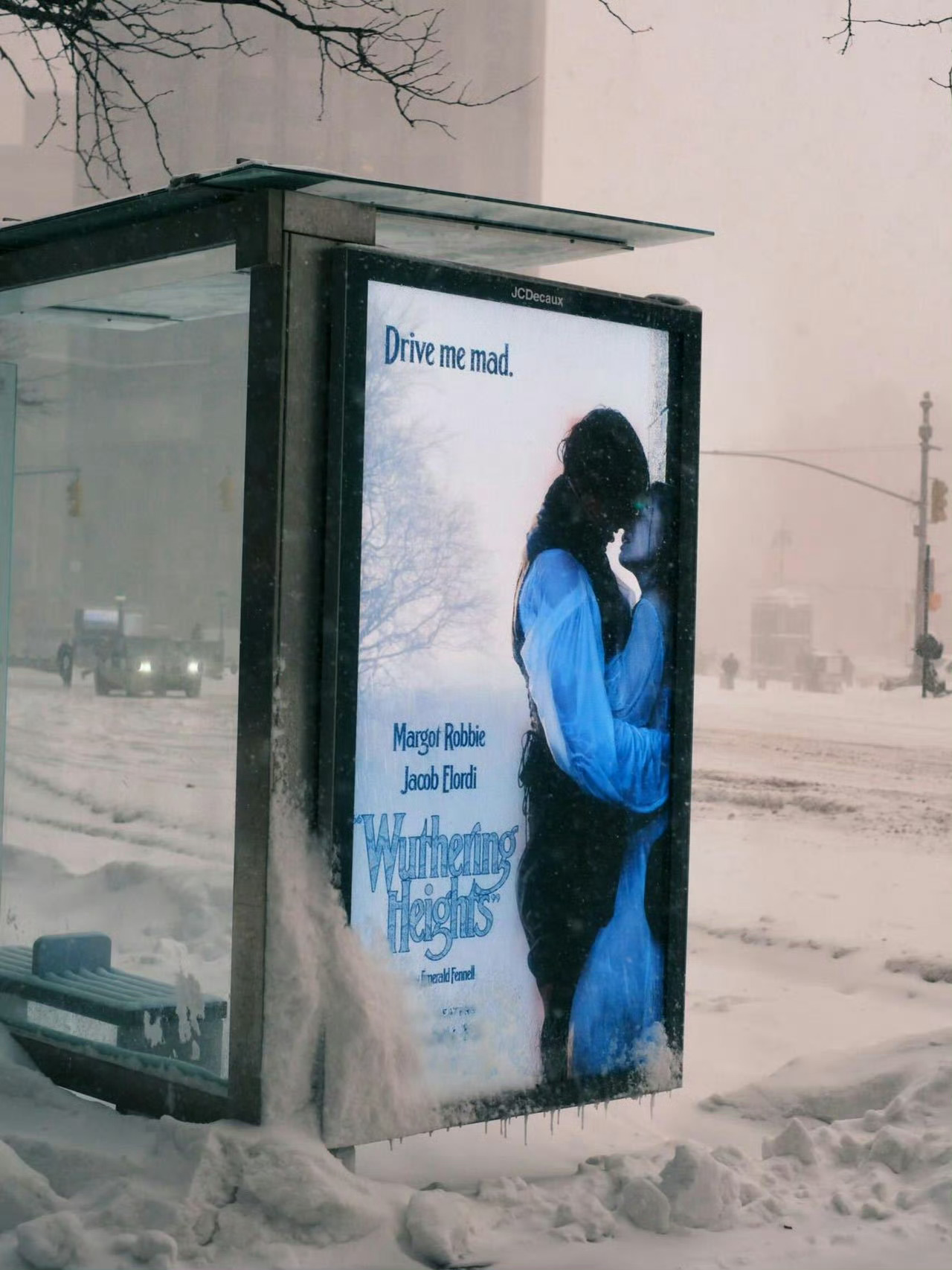 我将因为这张图片走进电影院 起鸡皮疙瘩了！拍下雪景和呼啸山庄海报的人简直是天才，