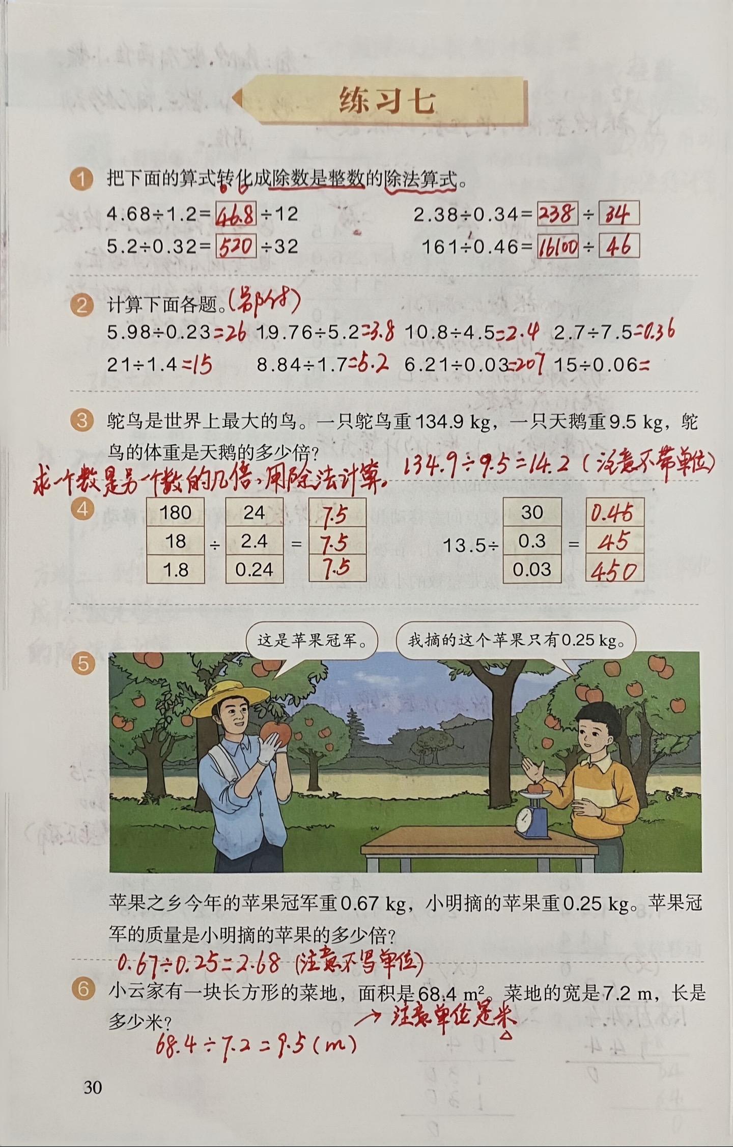 五年级上册数学 第三单元 小数除法练习七课后答案每天跟我涨知识