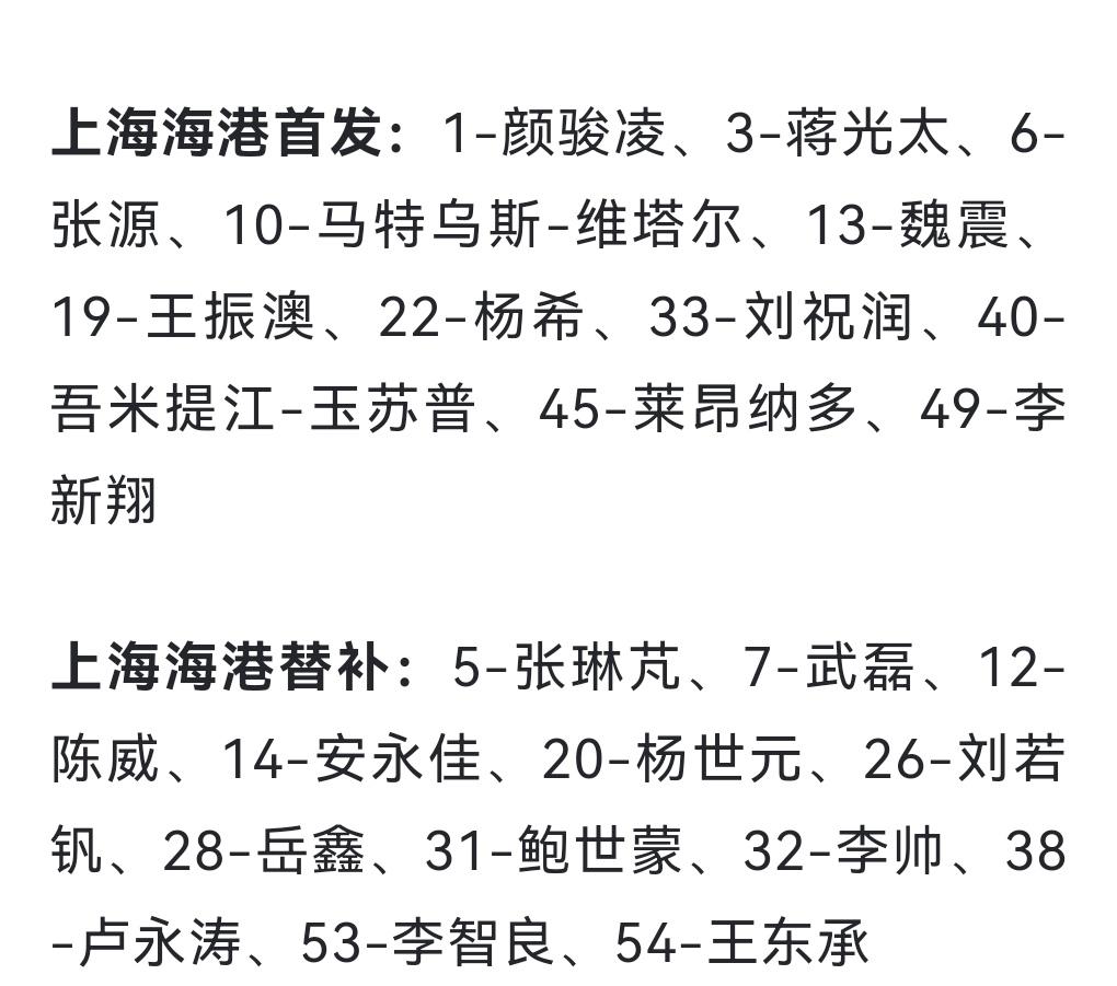 海港首发出炉！保级关键之战！用双外援！这应该也是穆斯卡特手里最强阵容了！今天海港