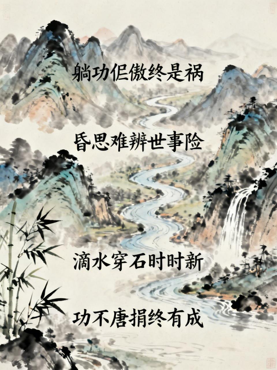 躺功倨傲终是祸，
昏思难辨世事险。
滴水穿石时时新，
功不唐捐终有成。