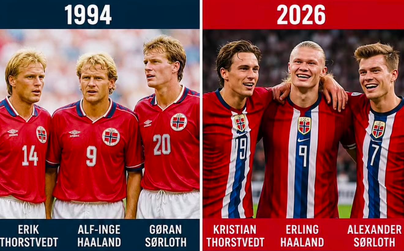 1994年，三位挪威人在美国参加了世界杯。32年后，他们的儿子们也参加了世界杯。