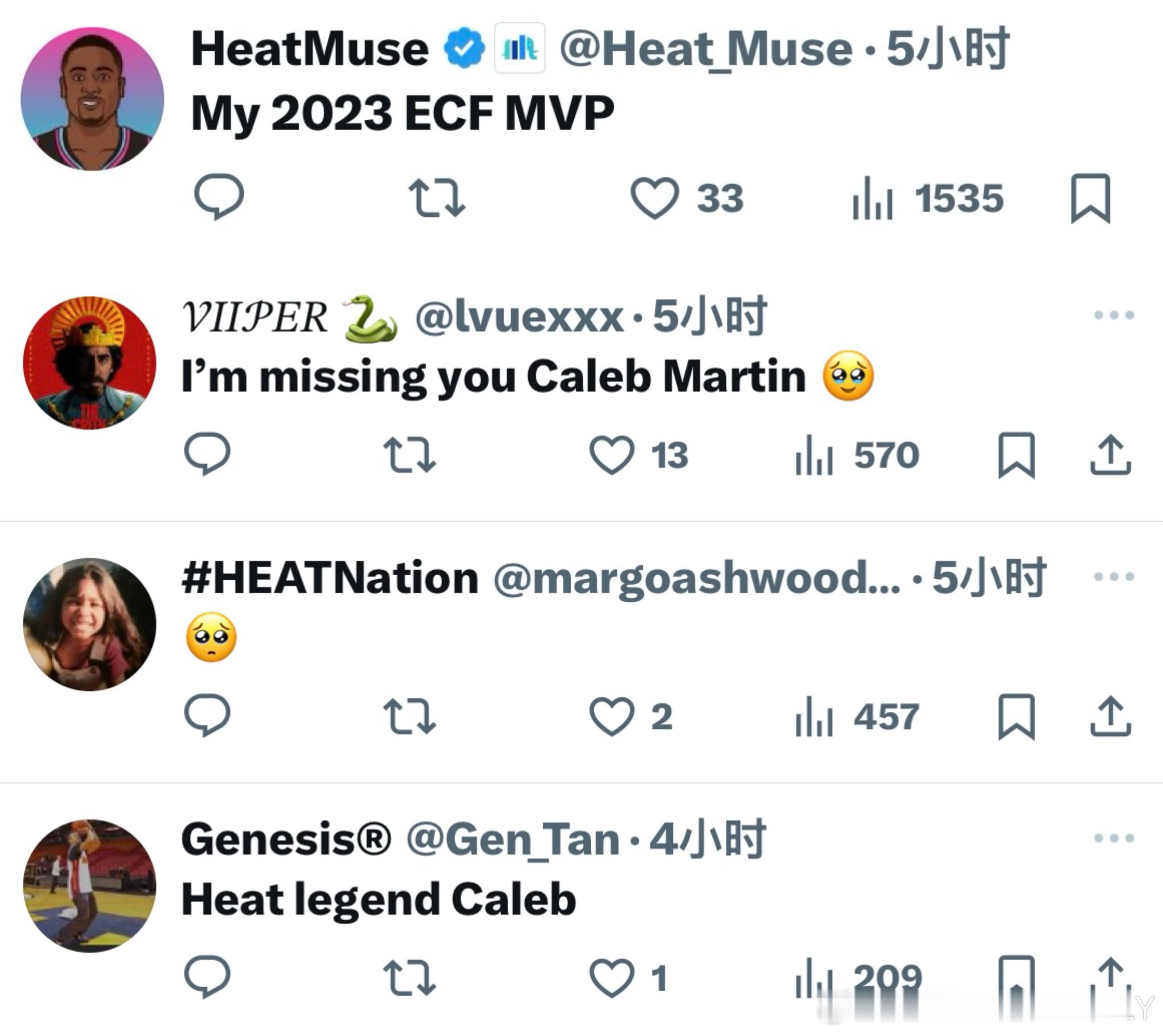 今日马丁回归热火主场比赛，X上热火粉丝留言表达对他的喜爱，说他是热火的传奇，是2