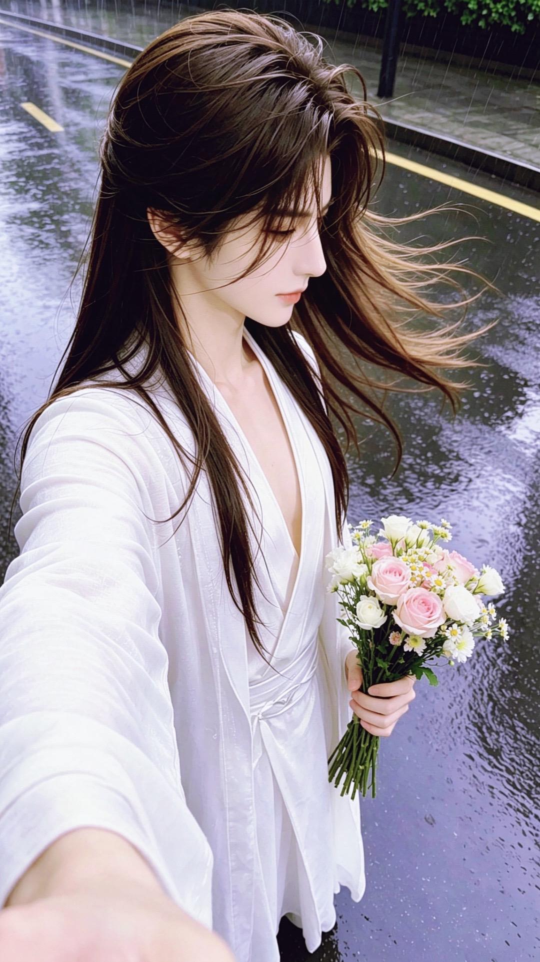 AI雨天侧颜写真