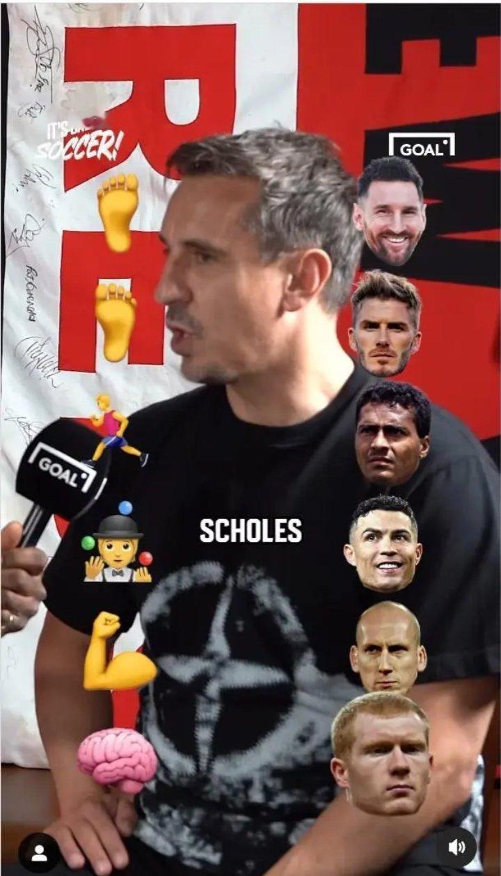 英格兰足坛名宿加里-内维尔接受媒体的采访，评出了自己心中的完美球员，包括梅西的左