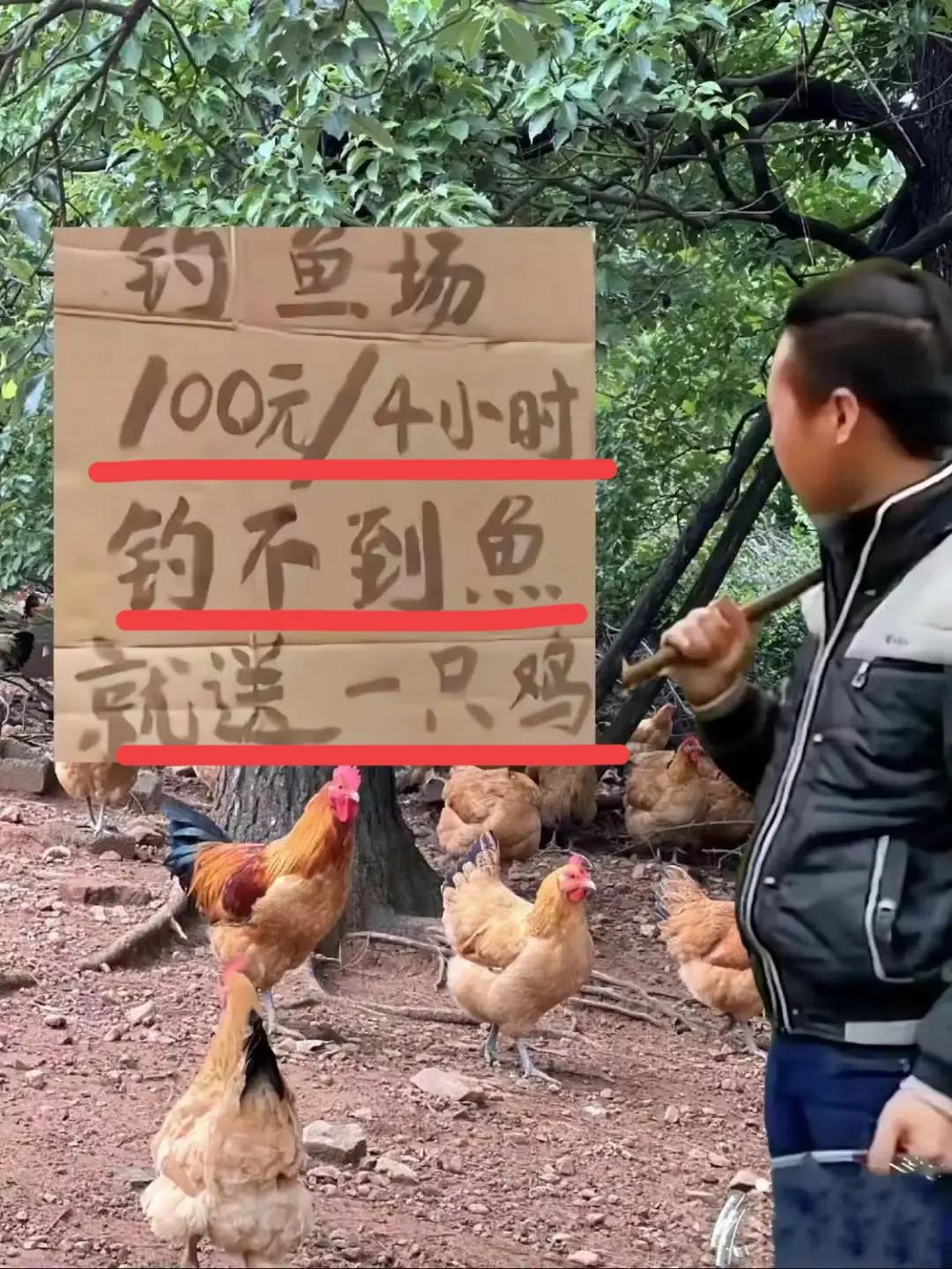这是一个好策略！！
不但推广了钓鱼业务，鸡也高价卖出去了…[泪奔][泪奔]
什么