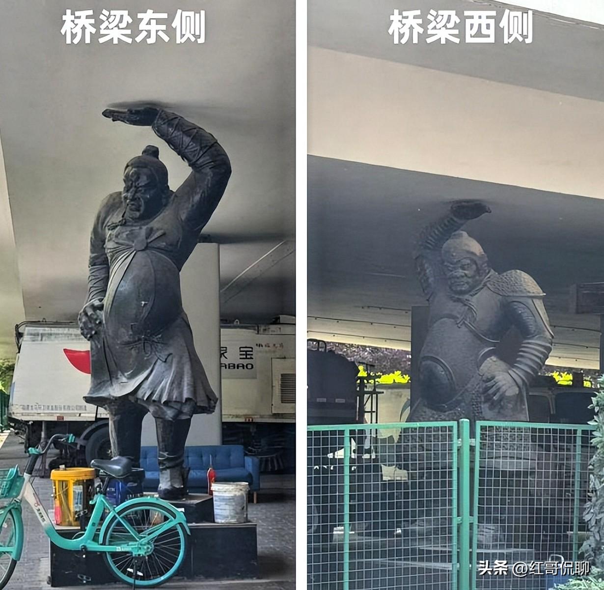 西安互助路立交桥下的两尊力士（托举大力士）像，不是文物、不承担桥梁承重，是200