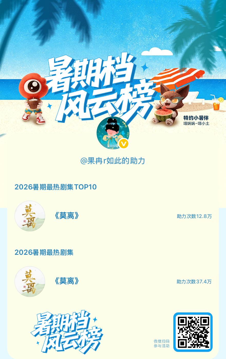 【暑期档风云榜】活动进行中，快来助力你喜欢的剧集成为今夏最热！2026暑期最热剧