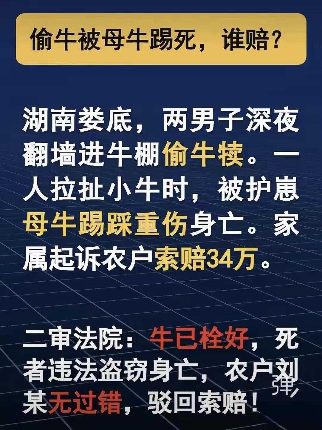 看到这件事，感叹现代人价值观已经没有底线了，偷牛被母牛踢死，家属还怎么好意思状告